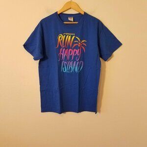 Brooks Run Happy Island Blue Casual Running T-Shirt Unisex Size Large L Jerzees